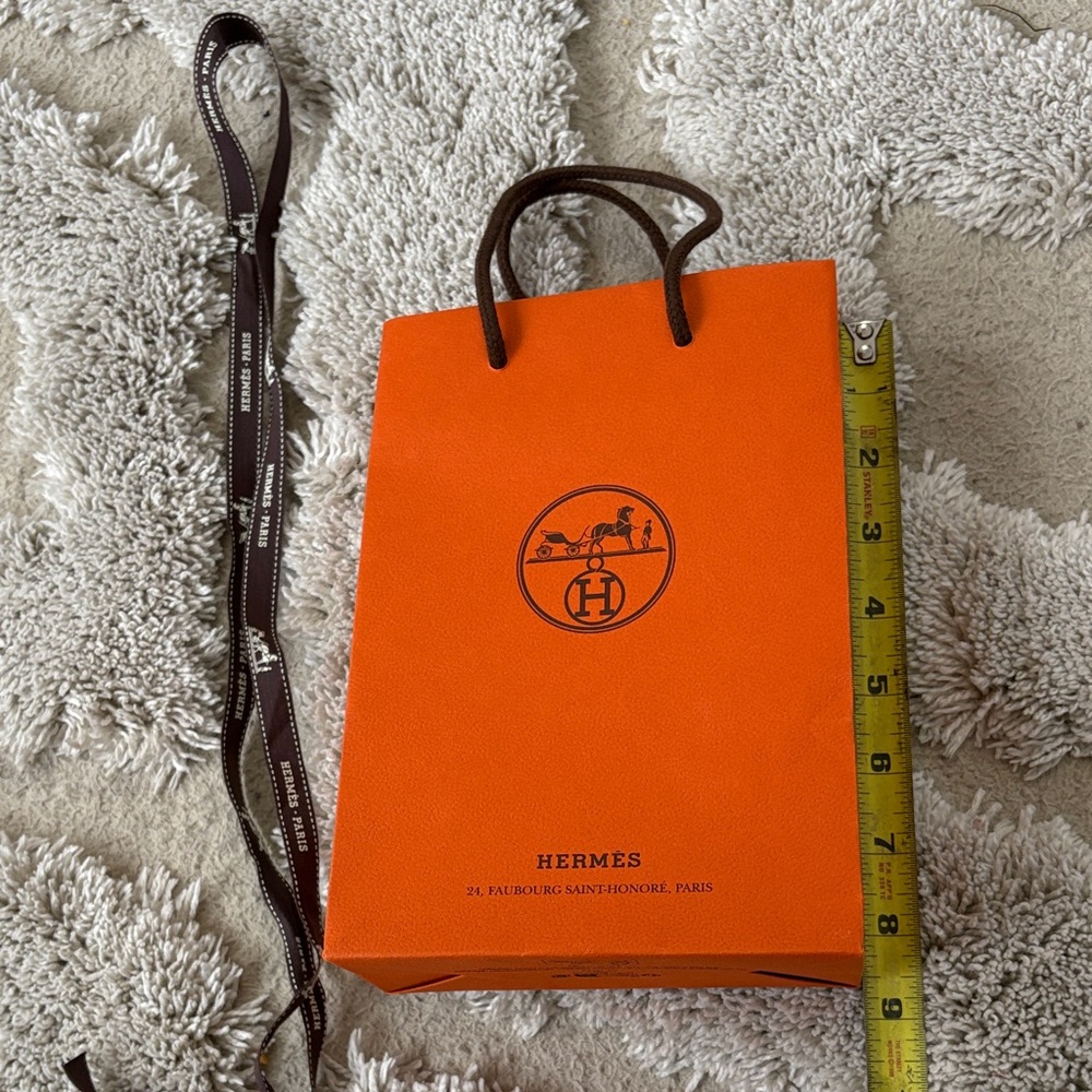 Hermes Orange Gift Bag with Brown Handles and Ribbon